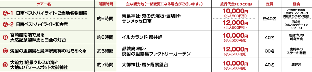 各種オプショナルツアー