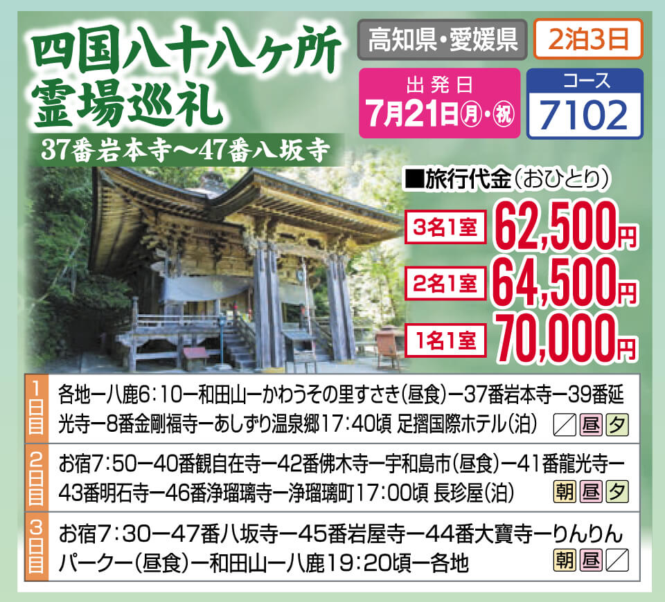 四国八十八ヶ所霊場巡礼 37番岩本寺～47番八坂寺