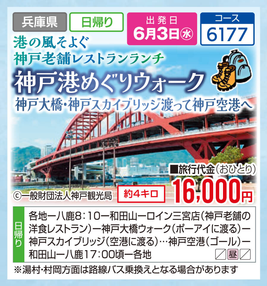 港の風そよぐ 神戸老舗レストランランチ 神戸港めぐりウォーク 神戸大橋･神戸スカイブリッジ渡って神戸空港へ