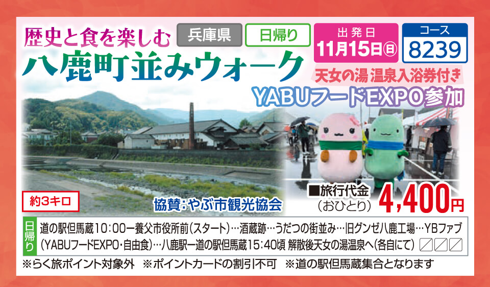 歴史と食を楽しむ 八鹿町並みウォーク【天女の湯温泉入浴券付き】【YABUフードEXPO参加】